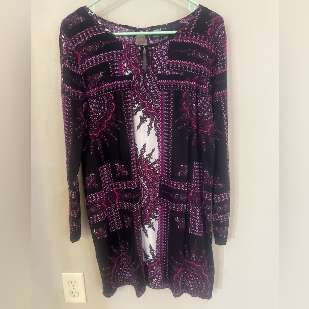 MINKPINK Long Sleeve Dress in Purple and Black